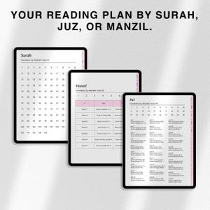 Peut inclure: Un plan de lecture imprimable pour le Coran, organis&eacute; par sourate, juz et manzil. Le plan comprend la traduction d'Abdullah Yusuf Ali.