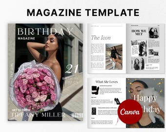Personalized Birthday Magazine Template, Canva Editable Birthday Magazine, Gift for Best Friend, Birthday Fashion Cover, Bestie Sister Gift