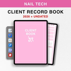 Registre client numérique 2026 pour Nail Tech, outil de suivi client non daté Goodnotes, carnet de rendez-vous Nail Tech, dossier client Nail Tech