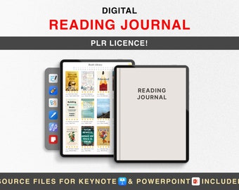 PLR Digital Reading Journal, Editable Reading Planner, Resell Rights, Book Review, Library Tracker,, Reading Log, Bookshelf, iPad, Goodnotes