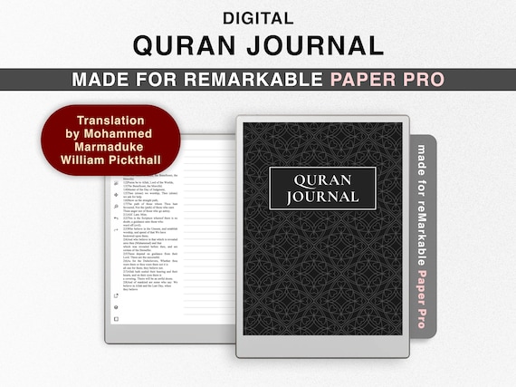 Digital Quran Journal for reMarkable Paper Pro, Study Quran, Translation by Mohammed Marmaduke William Pickthall, Ramadan planner Juz Surah