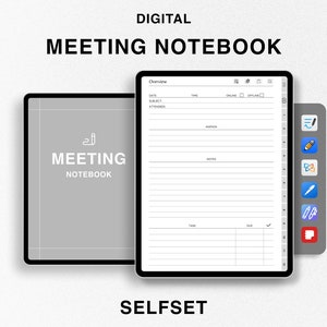 Digital Meeting Notebook, Meeting Template, Editable Meeting Minutes, GoodNotes Planner, iPad, Business Project Record, Agenda, Note Taking