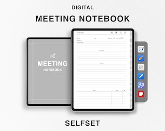 Digital Meeting Notebook, Meeting Template, Editable Meeting Minutes, GoodNotes Planner, iPad, Business Project Record, Agenda, Note Taking