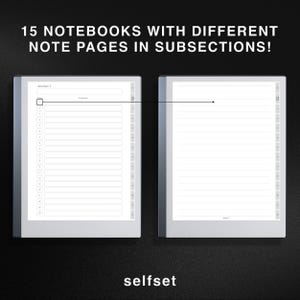 Puede incluir: Dos cuadernos grises con diferentes estilos de p&aacute;ginas de notas. El cuaderno de la izquierda tiene l&iacute;neas numeradas y una secci&oacute;n para "Notas" y "Comentarios". El cuaderno de la derecha tiene p&aacute;ginas rayadas simples. El texto "selfset" est&aacute; impreso debajo de los cuadernos.