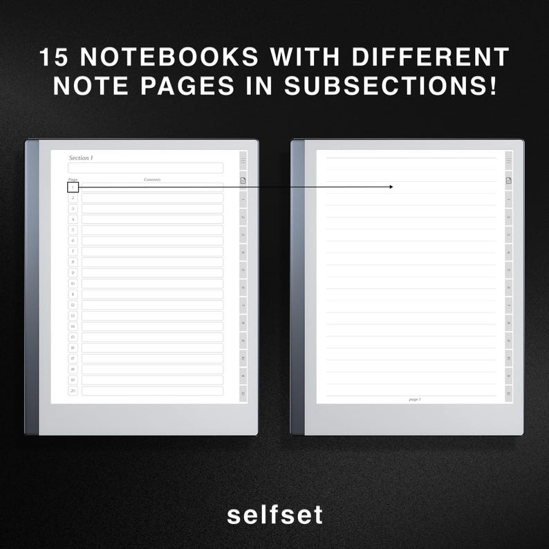 Puede incluir: Dos cuadernos grises con diferentes estilos de p&aacute;ginas de notas. El cuaderno de la izquierda tiene l&iacute;neas numeradas y una secci&oacute;n para "Notas" y "Comentarios". El cuaderno de la derecha tiene p&aacute;ginas rayadas simples. El texto "selfset" est&aacute; impreso debajo de los cuadernos.