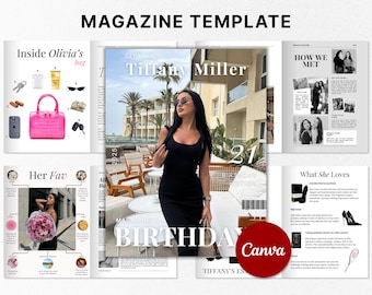 Personalized Birthday Magazine Template, Canva Editable Birthday Magazine, Gift for Best Friend, Birthday Fashion Cover, Bestie Sister Gift