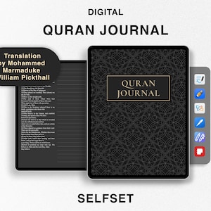 Digital Quran Journal, Study Quran, Translation by Mohammed Marmaduke William Pickthall, Ramadan planner, Quran Notebook for Goodnotes Surah