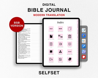 Digital Bible Journal, Study Bible, Berean Standard Journaling Bible BSB, Old New Testament, Pink Bible Study Notebook Goodnotes