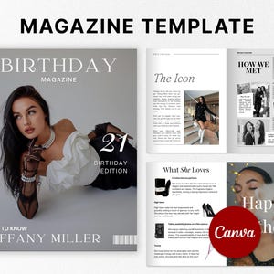 Modello di rivista di compleanno personalizzato, rivista di compleanno modificabile con Canva, regalo per la migliore amica, copertina alla moda per il compleanno, regalo per la migliore amica e sorella