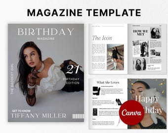 Personalized Birthday Magazine Template, Canva Editable Birthday Magazine, Gift for Best Friend, Birthday Fashion Cover, Bestie Sister Gift