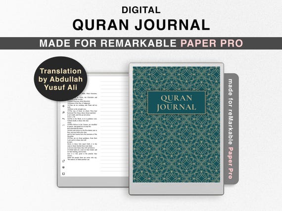 Digital Quran Journal for reMarkable Paper Pro, Study Quran, Translation by Abdullah Yusuf Ali, Ramadan planner, Quran Study Notebook, Surah