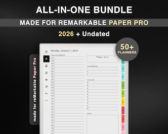 ALLT-I-ETT 2026-paket för reMarkable Paper Pro, odaterade mallar för reMarkable Paper Pro, produktivitet, lärar-elevjournal