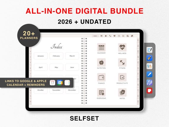 The Ultimate Digital Bundle, 2026 + Undated Planners Life Planner Goodnotes Digital Bundle Student Adhd Teacher Productivity Stickers