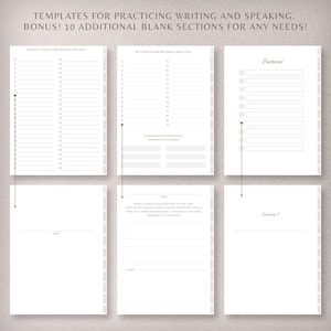 May include: A printable worksheet with blank sections for practicing writing and speaking. The worksheet includes 30 essay topics for writing practice, 30 topics for speaking practice, 30 speech ideas for practicing shadowing techniques, and 10 additional blank sections.