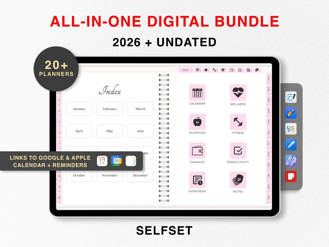 The Ultimate Digital Bundle, 2026 + Undated Planners, Pink Life Planner ...