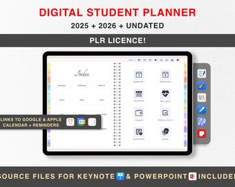 PLR 2025 + 2026 studentplanner + ongedateerd, bewerkbare planner, wederverkooprechten, academisch, collegeplanner, studiesjablonen, PLR Goodnotes-bundel