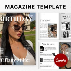 Personalized Birthday Magazine Template, Canva Editable Birthday Magazine, Gift for Best Friend, Birthday Fashion Cover, Bestie Sister Gift