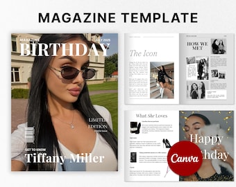 Personalized Birthday Magazine Template, Canva Editable Birthday Magazine, Gift for Best Friend, Birthday Fashion Cover, Bestie Sister Gift