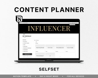 Notion Content Calendar, Social Media Planner, Digital Content Creator Template, Notion Template Instagram, TikTok, Youtube Facebook Planner