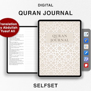 Digital Quran Journal, Study Quran, Translation by Abdullah Yusuf Ali, Ramadan planner, Quran Study Notebook for Goodnotes, Surah Study