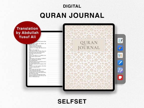 Digital Quran Journal, Study Quran, Translation by Abdullah Yusuf Ali, Ramadan planner, Quran Study Notebook for Goodnotes, Surah Study
