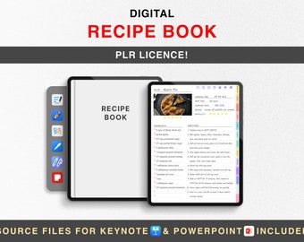 Digitaal PLR-receptenboek, bewerkbaar receptendagboek, GoodNotes-receptsjabloon, digitaal kookboek, receptenplanner, maaltijdplanner, receptenmap