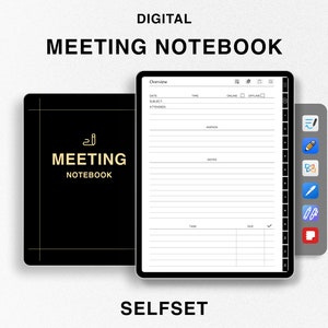 Digital Meeting Notebook, Meeting Template, Editable Meeting Minutes, GoodNotes Planner, iPad, Business Project Record, Agenda, Note Taking