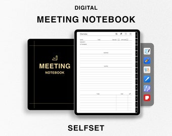Digital Meeting Notebook, Meeting Template, Editable Meeting Minutes, GoodNotes Planner, iPad, Business Project Record, Agenda, Note Taking