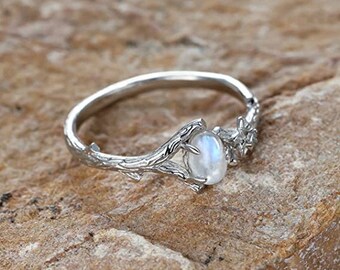 Moonstone Opal Ring | Branch Ring | Oval Moonstone Ring | Moonstone Engagement Ring | Silver Jewelry | Moonstone Jewelry | Birthday Gift