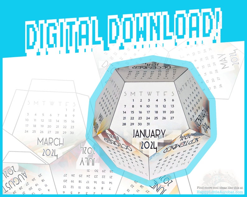 Ultimate Papercraft Desk Calendar 2024 Dodecahedron Cutout Template - Etsy