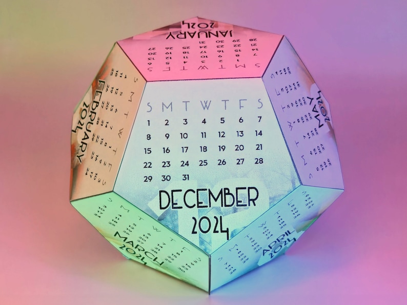 Ultimate Papercraft Desk Calendar 2024 Dodecahedron Cutout Template Etsy