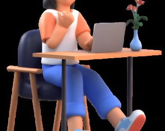 Girl sitting working on pc