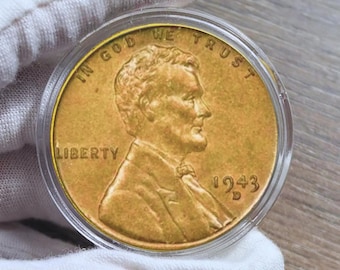 1943 D Lincoln Wheat Penny one cent Rare Commemorative Coin for Collectors.