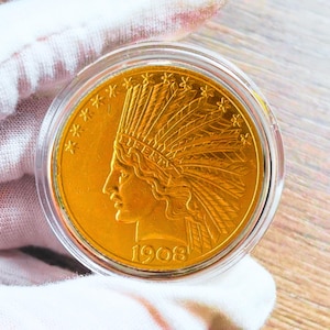 Pièce commémorative des États-Unis de 1909, tête d&#39;indien, 10 dollars en plaqué or, pièce vintage idéale pour collectionner.