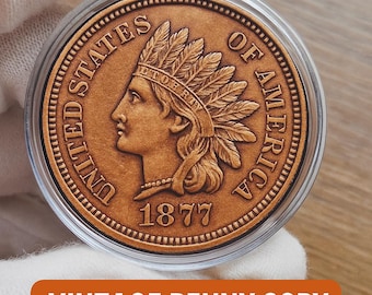Centesimo testa d'indiano del 1877, rara moneta commemorativa per collezionisti.