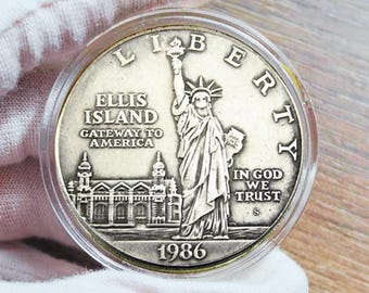 Vrijheidsbeeld dollar 1986 zeldzame zilveren herdenkingsmunt voor verzamelaars.