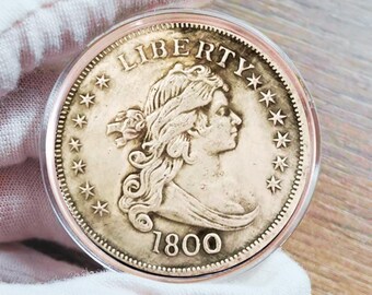1800 Draped Bust Dollar Replica: Heraldic Eagle Silver Plated Coin