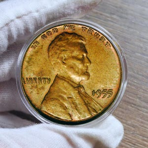 Coin doublé Lincoln Cent de 1955 - Pièce d&#39;erreur rare - Penny DDO - Objet de collection vintage - Pièce de monnaie américaine en cuivre