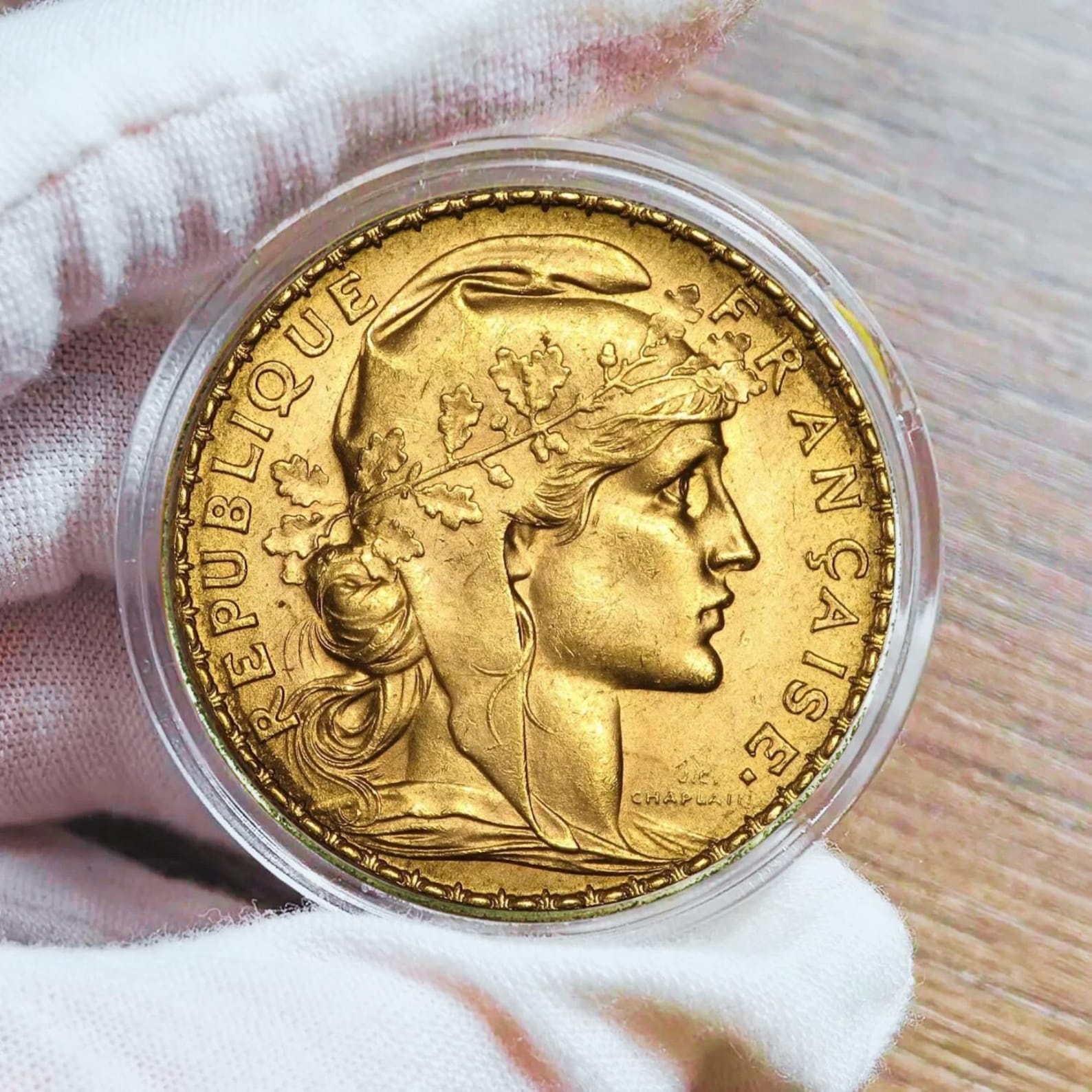 Réplique De Coq Français 20 Francs 1907-1914 – Pièce Plaquée Or – 40 Mm – Collection