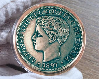 1897 Porto rico 1 Peso Seltene Gedenkmünze für Sammler.