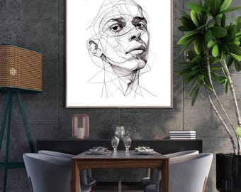 Minimalistische poster met gezichtlijnkunst: abstract modern muurdecor (digitale download)