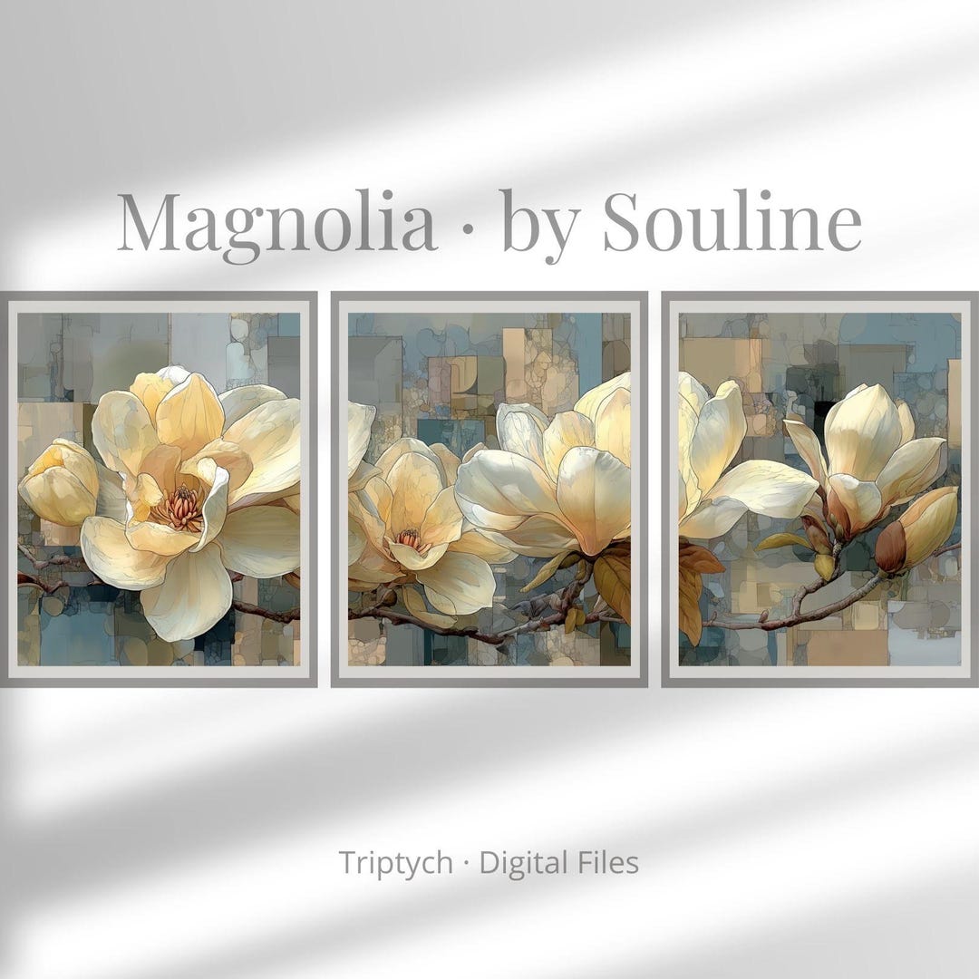 Magnolia · Abstract Floral Triptych | Set of 3 Prints | Digital ...