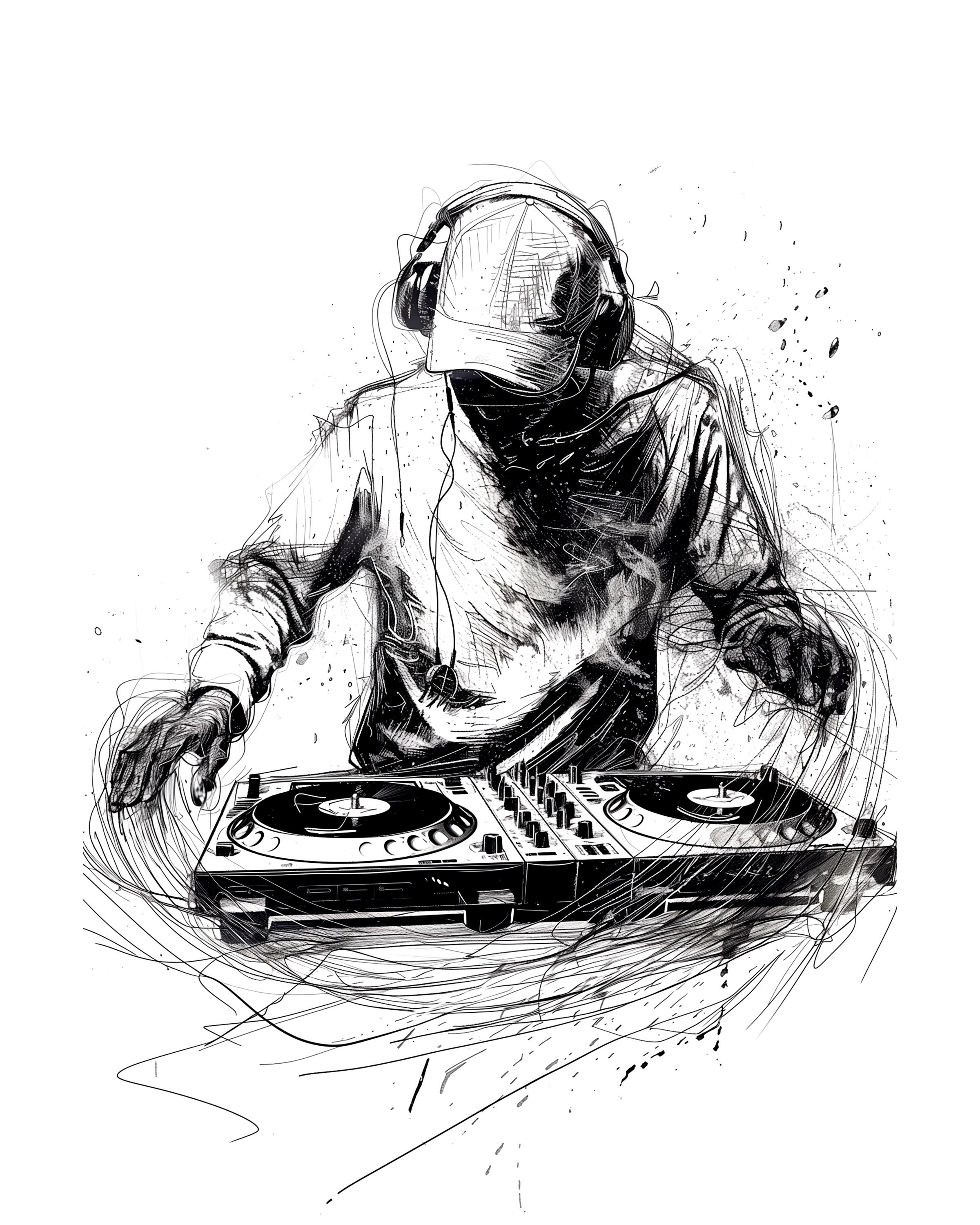DJ Turntable Poster | Modern Ink Sketch, Minimalist Music Art (digital ...
