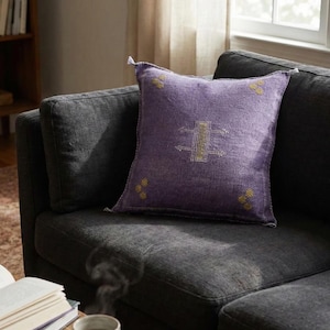 Muted Purple Sabra Pillow Cover, Authentic Moroccan Cactus Silk Cushion
