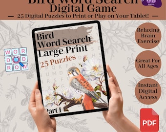 Vogel, Großdruck, Wortsuchlauf: 25 lustige Rätsel (Digitaler Download)