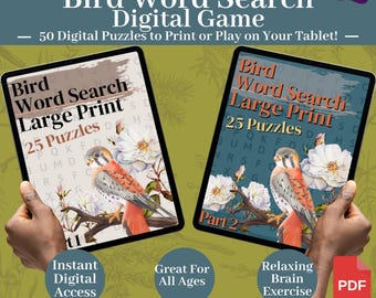 Vogel Wortsuchrätsel: 50 Großdruckpuzzles (Digitaler Download)