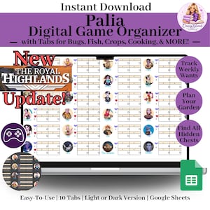 Palia Game Organizer Spreadsheet | Royal Highlands, Elderwoods, Vaults, Treasure Chests & Resources Tracker Guide