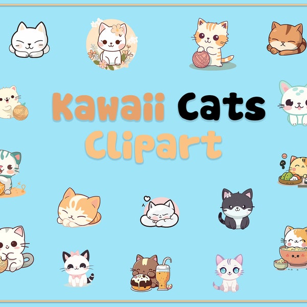 Kawaii Cats Clipart Digital Download Cute Cat Clipart Design Cat Sticker Kawaii Kittens Adorable Stickers Instant Download Animal Patches