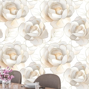 Carta da parati di lusso Ivory Rose – Design floreale 3D Eleganza senza tempo per interni sofisticati