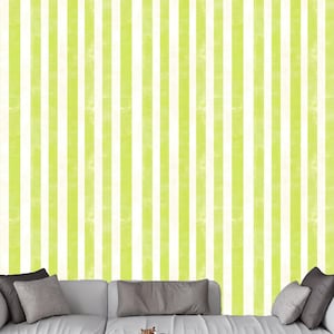 Carta da parati murale a righe verdi e crema – Decorazione murale moderna in vinile staccabile e attaccabile, rivestimenti murali per la casa, l'ufficio e il design della cameretta dei bambini